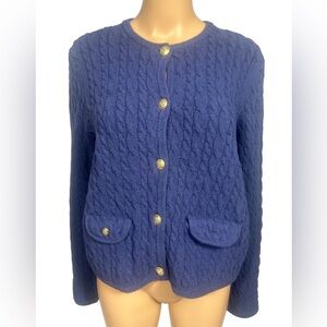 NEW J.Crew Odette cable-knit sweater lady jacket in cotton-blend bouclé L Blue